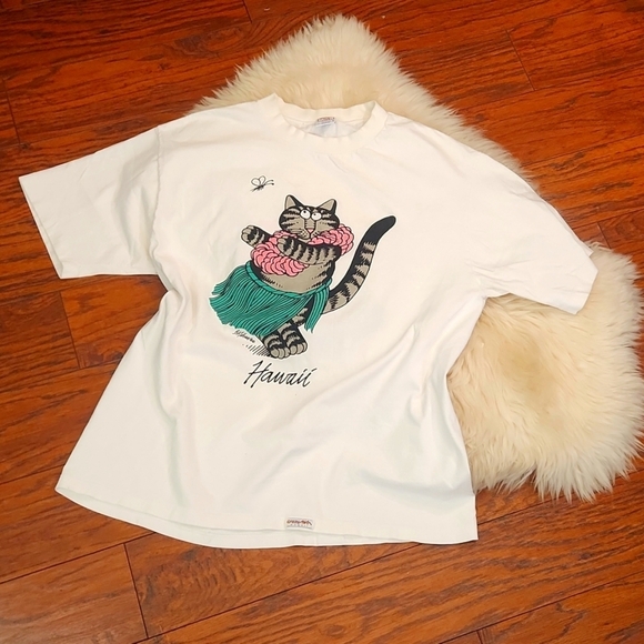 B.Kliban Hawaii White Graphic Crazy Shirt Cat Tshirt - Picture 1 of 8